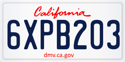 CA license plate 6XPB203