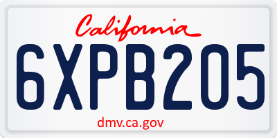 CA license plate 6XPB205