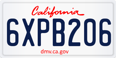 CA license plate 6XPB206