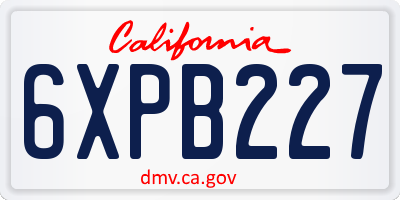 CA license plate 6XPB227