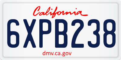 CA license plate 6XPB238