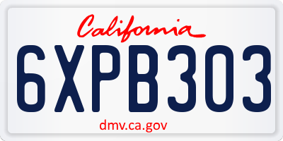 CA license plate 6XPB303