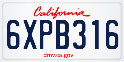 CA license plate 6XPB316