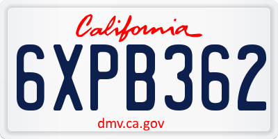 CA license plate 6XPB362