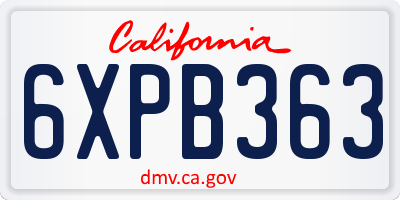 CA license plate 6XPB363