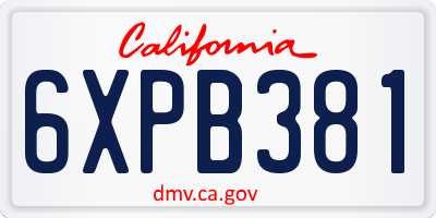 CA license plate 6XPB381