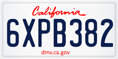 CA license plate 6XPB382