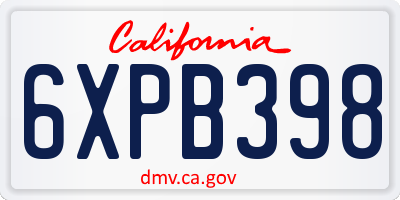 CA license plate 6XPB398