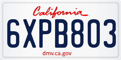 CA license plate 6XPB803