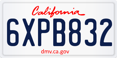 CA license plate 6XPB832