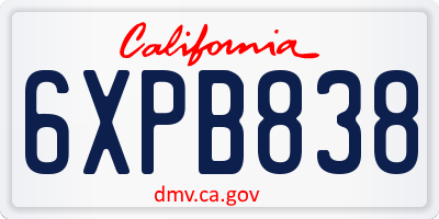 CA license plate 6XPB838