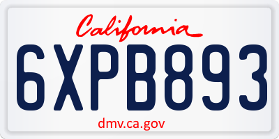 CA license plate 6XPB893