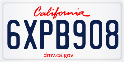 CA license plate 6XPB908