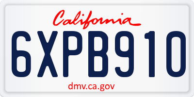 CA license plate 6XPB910