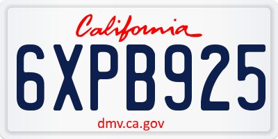 CA license plate 6XPB925