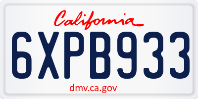 CA license plate 6XPB933