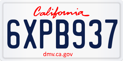 CA license plate 6XPB937