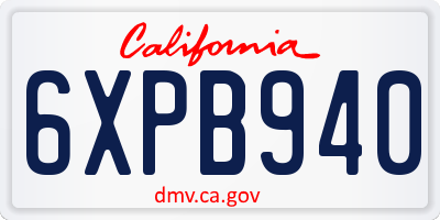 CA license plate 6XPB940
