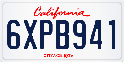 CA license plate 6XPB941
