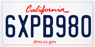 CA license plate 6XPB980