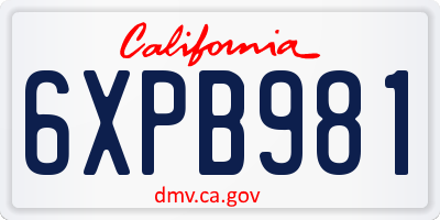 CA license plate 6XPB981