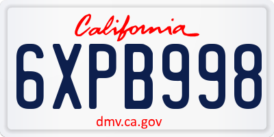 CA license plate 6XPB998