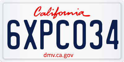 CA license plate 6XPC034
