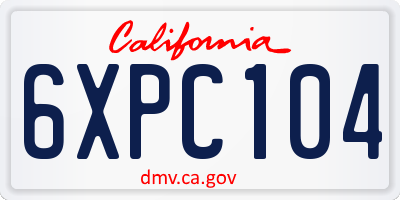 CA license plate 6XPC104