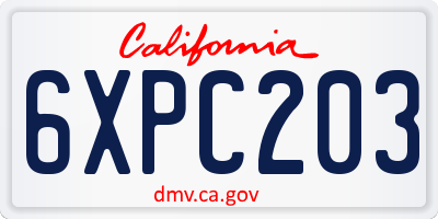 CA license plate 6XPC203