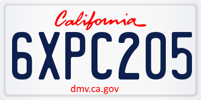 CA license plate 6XPC205