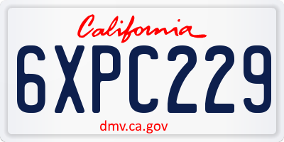 CA license plate 6XPC229
