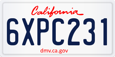 CA license plate 6XPC231