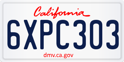 CA license plate 6XPC303