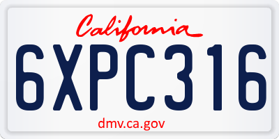 CA license plate 6XPC316