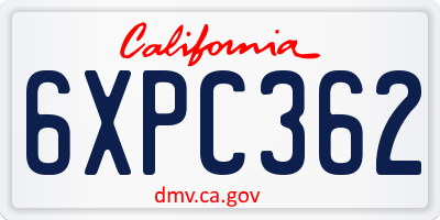 CA license plate 6XPC362