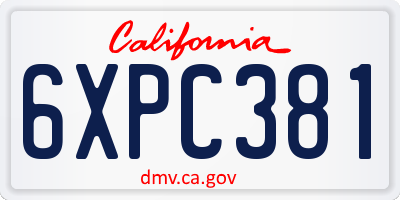 CA license plate 6XPC381