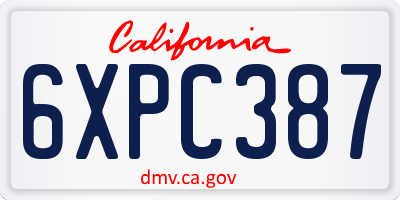 CA license plate 6XPC387