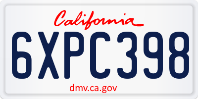 CA license plate 6XPC398