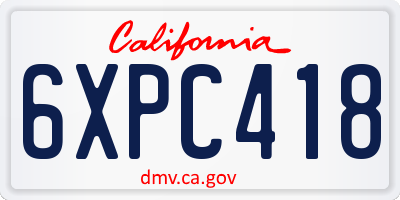 CA license plate 6XPC418