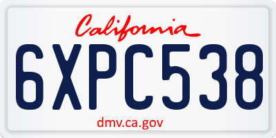 CA license plate 6XPC538