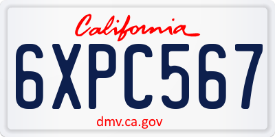 CA license plate 6XPC567