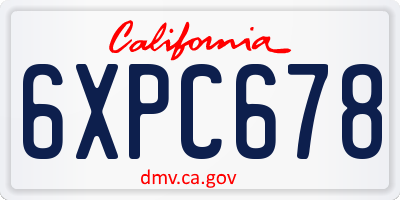 CA license plate 6XPC678