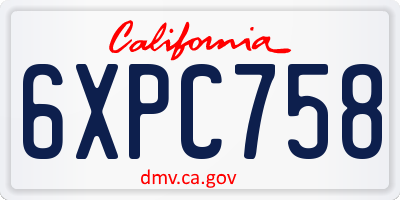 CA license plate 6XPC758