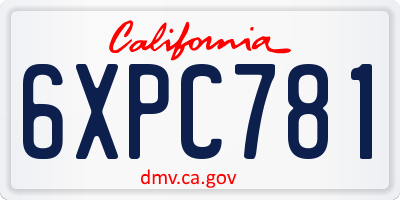 CA license plate 6XPC781