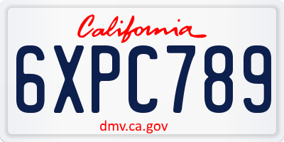 CA license plate 6XPC789