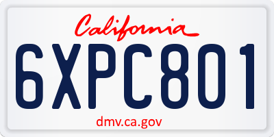 CA license plate 6XPC801