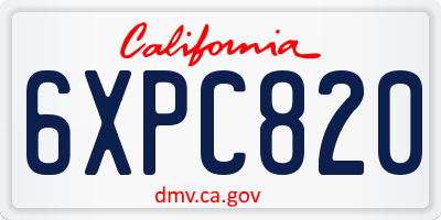 CA license plate 6XPC820