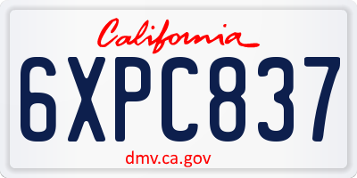CA license plate 6XPC837