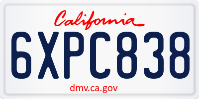 CA license plate 6XPC838