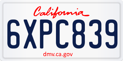 CA license plate 6XPC839